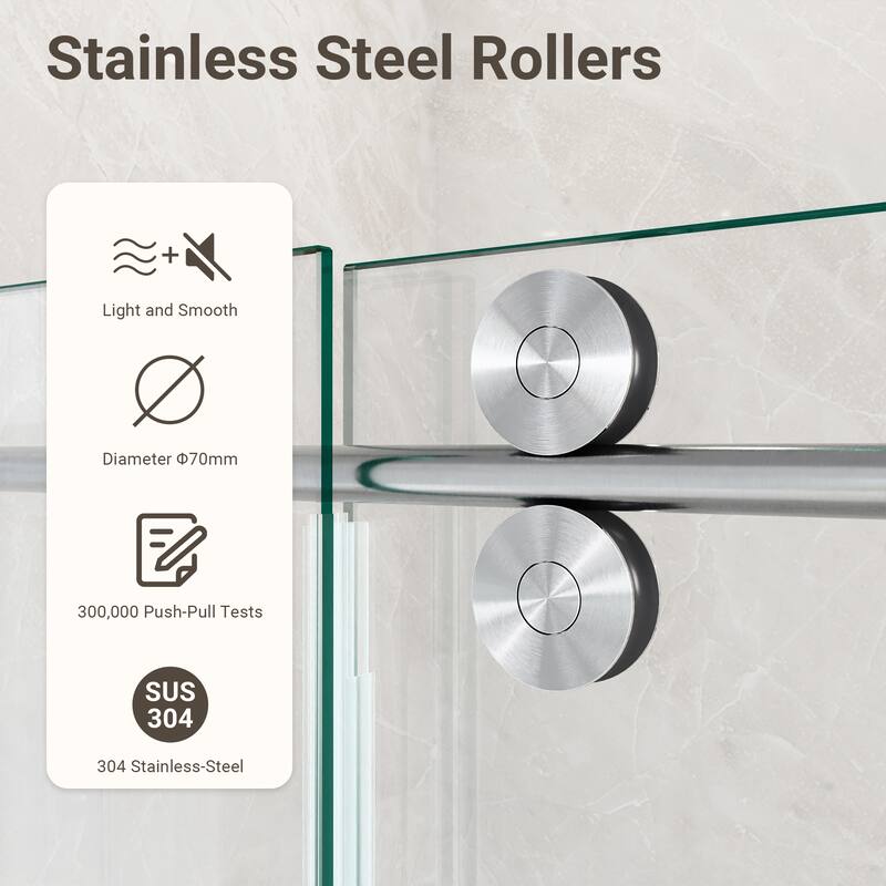 GDFStudio - Modern America Design Frameless Single Sliding Shower Door with 5/16" SGCC Tempered Glass & Stainless Steel Hardware