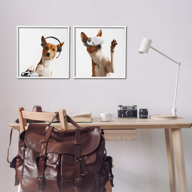 Stupell Video Game Dogs with VR Framed Giclee Art Design By CAD Design (Set of 2)