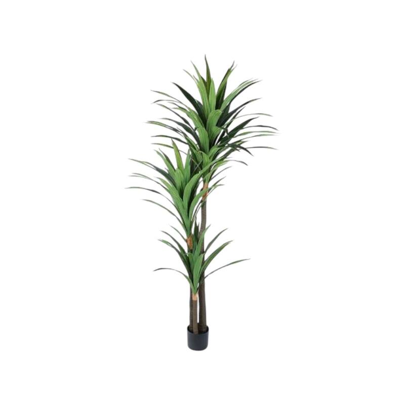 HomeRoots 79" Green Artificial Yucca Tree in a Black Pot - 7.48 in. x 78.74 in. x 7.48 in.