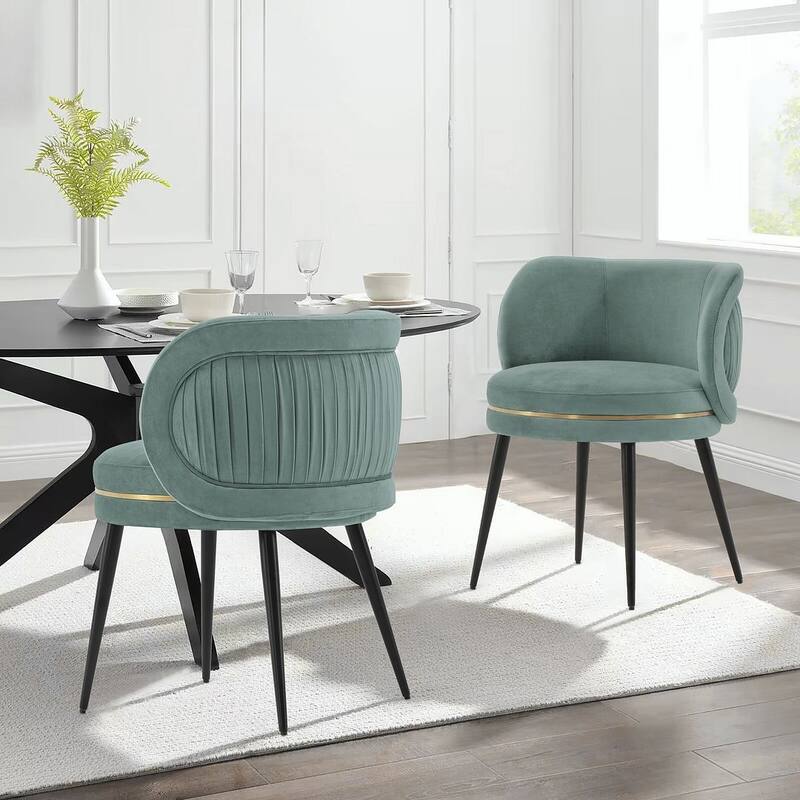 Manhattan Comfort Modern Kaya Pleated Velvet Dining Chair - Mint Green - Set of 2