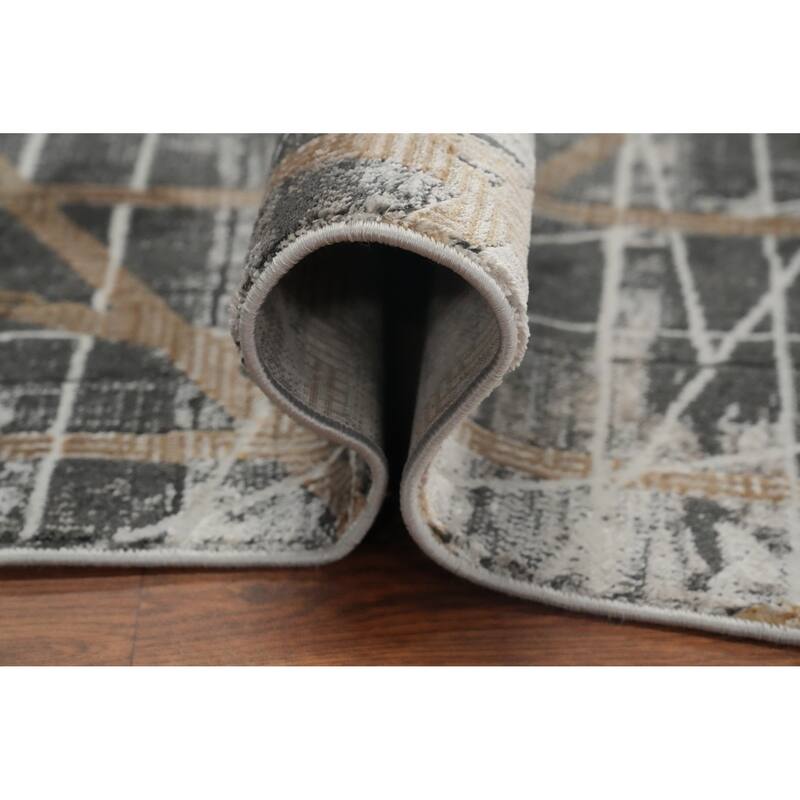 Machine Made Oriental Polyester Carpet Modern Geometric Greys & Charcoal Modern Area Rug - 7' 5'' X 5' 2''