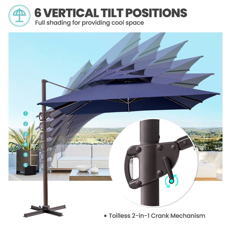 Outdoor Square 360 Degree Rotation Patio Cantilever Offset Umbrella with Base