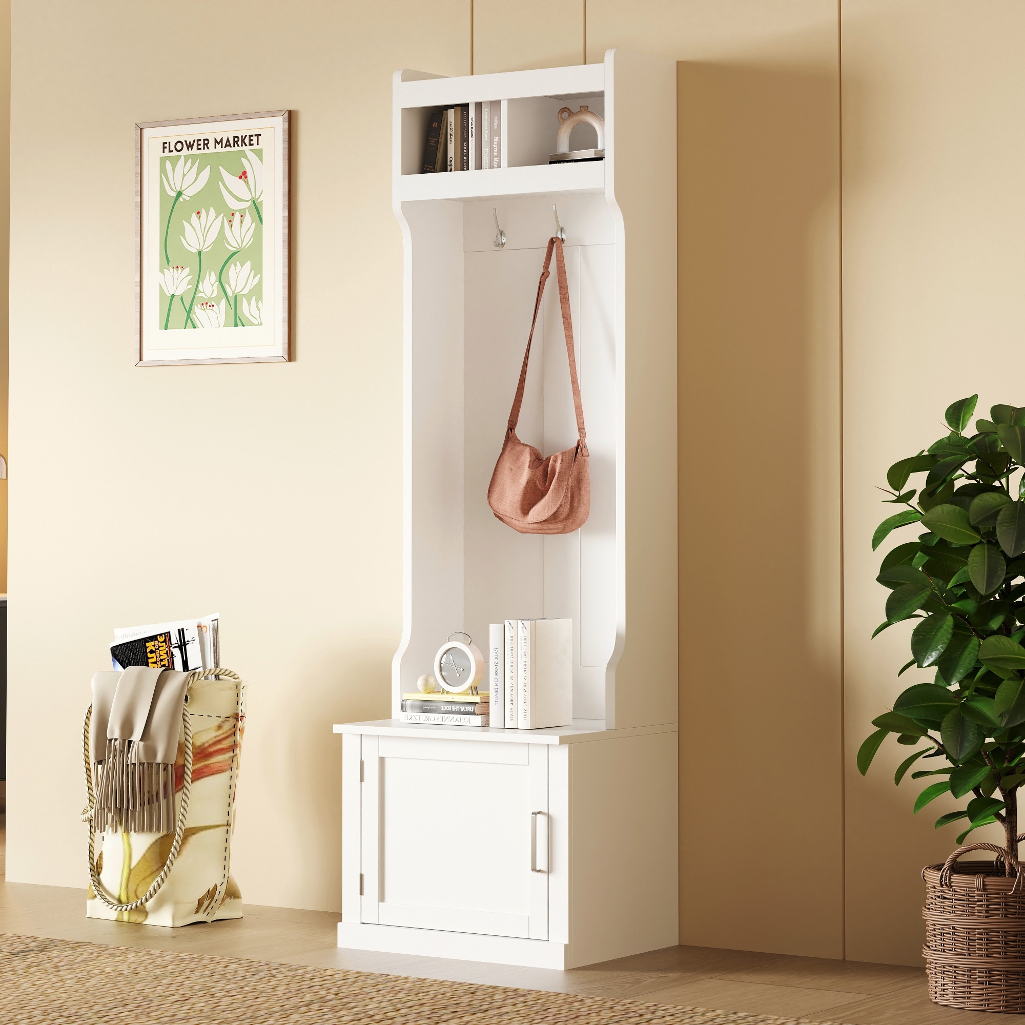 Minimalist Slim Hall Tree with Cabinet 6 Hanging Hooks Multi functional Storage Bench with Coat Rack Elegant Foyer Cabinet Bed Bath Beyond 39956797