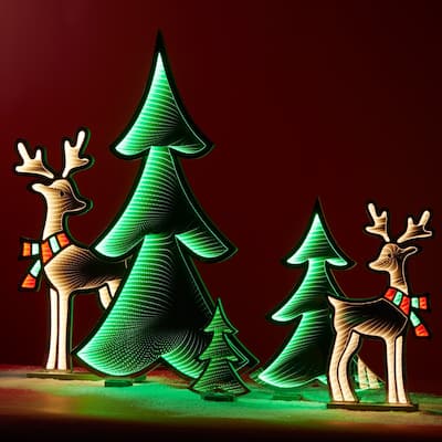 LED Lighted Reindeer with Scarf Christmas Infinity Mirror - 33.25"