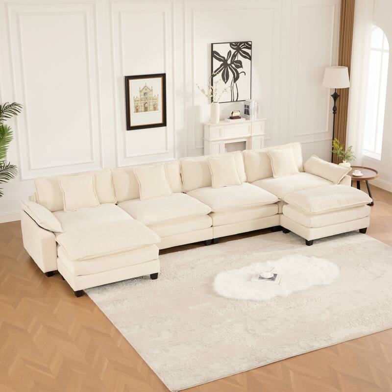 Roomfitters 4-Seater Cloud Sofa, Modern Chenille Upholstered Sectional Couch with Wide Armrests and Deep Cushions
