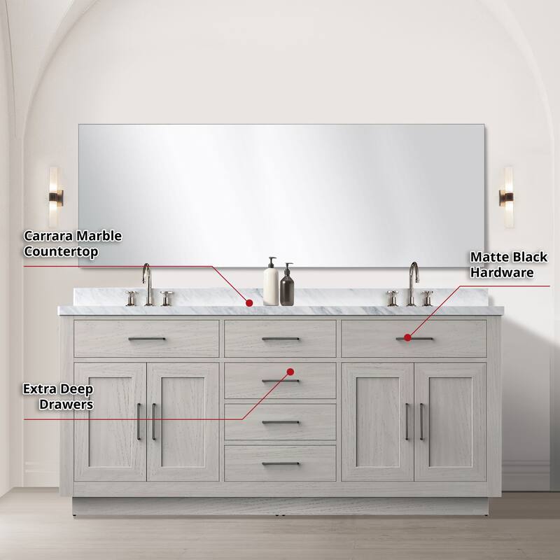 Abbey Bath Vanity with Carrara Marble Top, Sink, Mirror and Faucet