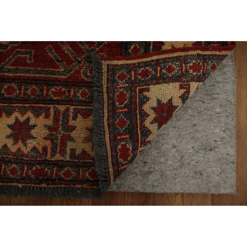 Hand Knotted Oriental 100% Wool Carpet Traditional Geometric Red Super Kazak Area Rug - 5' 4'' X 3' 8''
