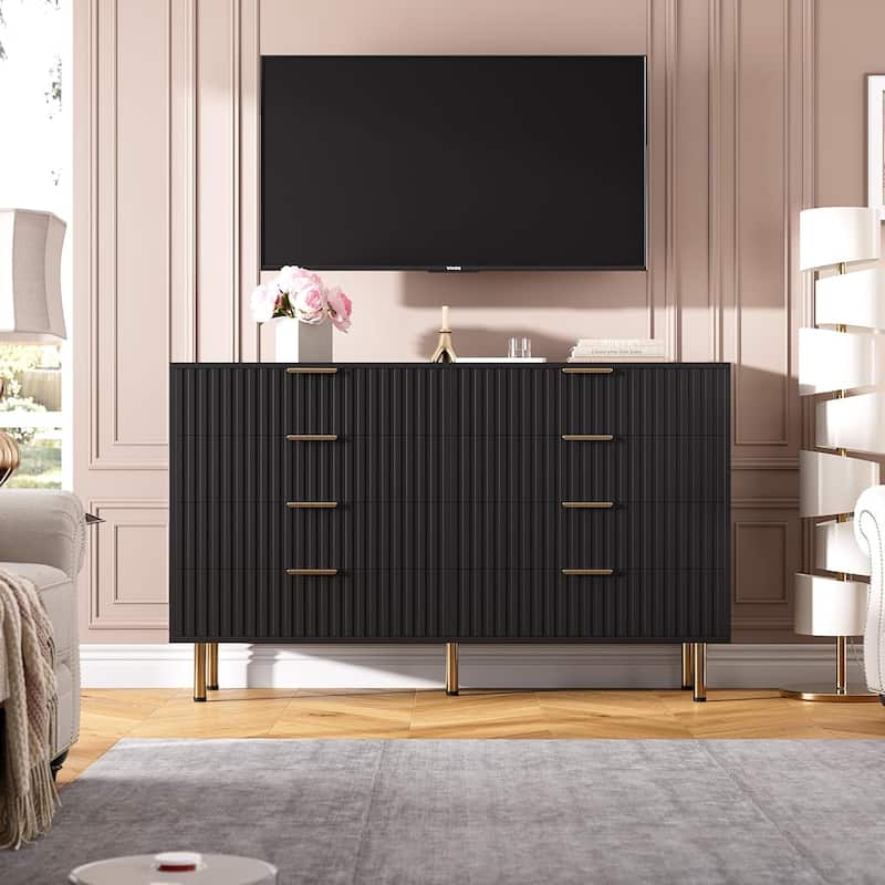 8 Drawer TV Stand Dresser, White Modern Storage Cabinet with Wide Top and Deep Drawers for Living Room, Bedroom, Hallway