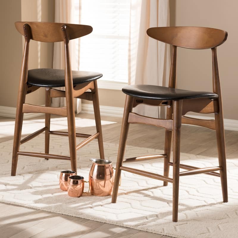 Carson Carrington Solna Mid-century Black Faux Leather Counter Stool (Set of 2)