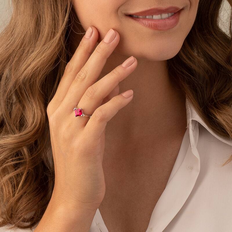 Sterling Silver 2.25 ct Created Ruby Solitaire Ring