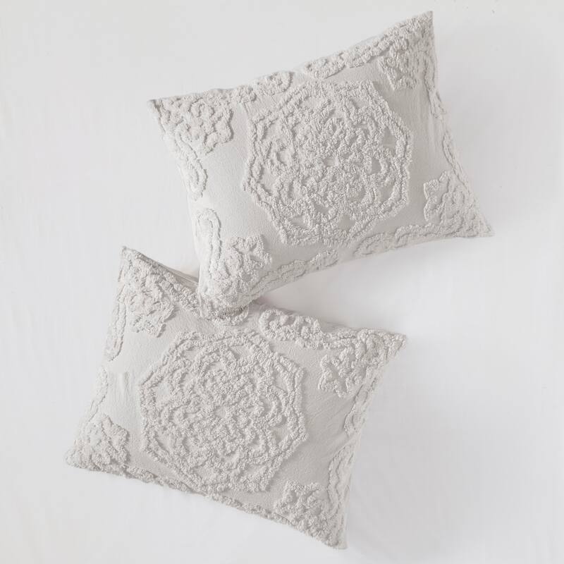 Madison Park Virginia Cotton Chenille Medallion Fringe Coverlet Set