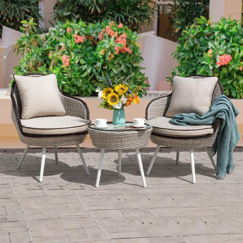 3-Piece Bistro Wicker Rattan Outdoor Sets With Cusions