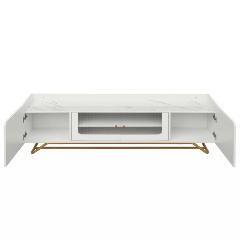 Sleek Design TV Stand with Fluted Glass, Contemporary Entertainment Center for TVs Up to 70"
