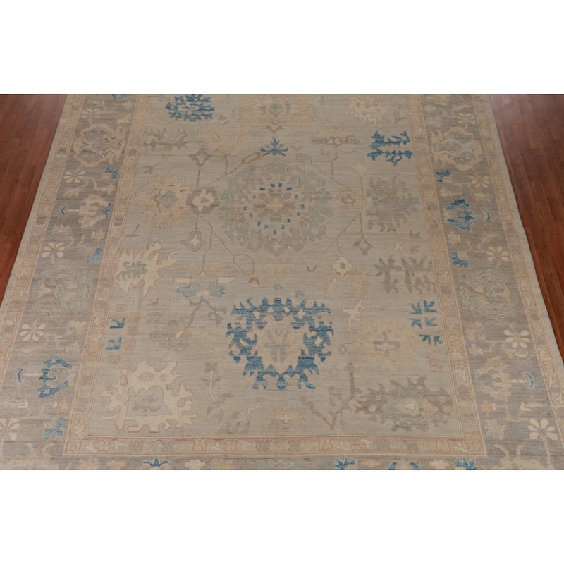 Hand Knotted Oriental 100% Wool Carpet Transitional All-Over Beige & Ivories Oushak Area Rug - 13' 11'' X 10' 1''