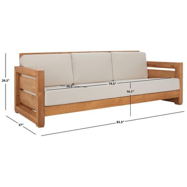SAFAVIEH Couture Outdoor Patio Furniture Guadeloupe 3-Seat Patio Sofa - Modern Slatted Frame Design with Cushions