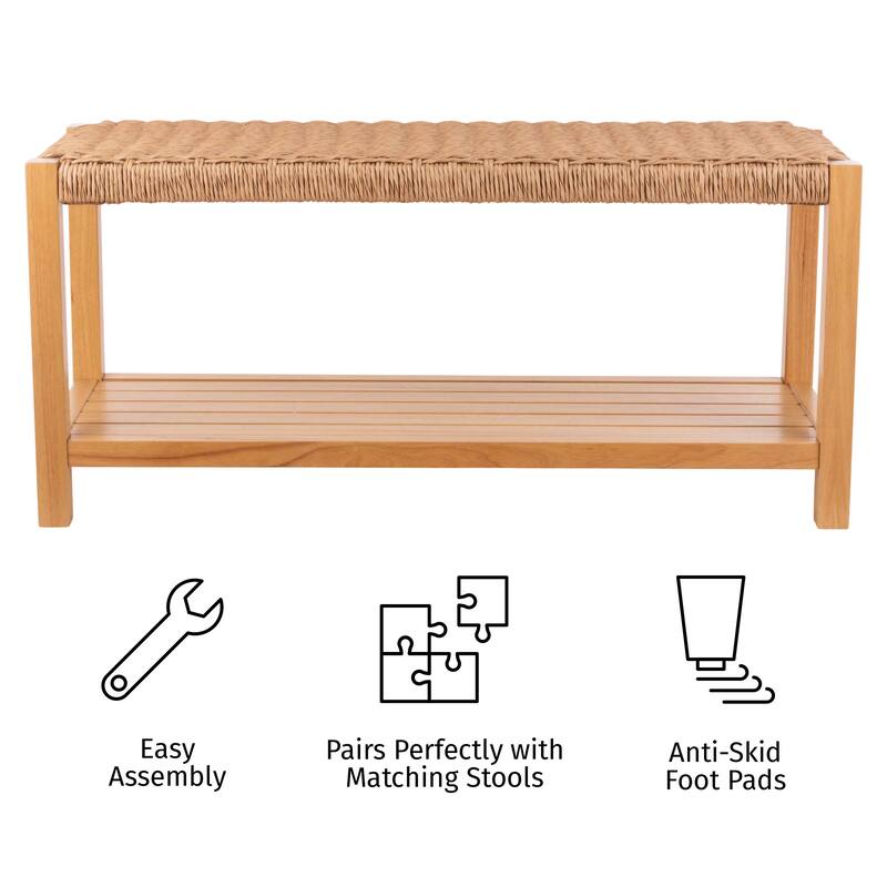Newport 40" Wood Storage Bench with Handcrafted Woven Rope Seat, Natural