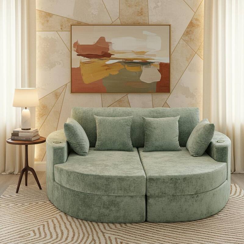 Ultra-Plush Dual-Chaise Sofa Bed with Cup Holders by Harper&Bright Designs - Green