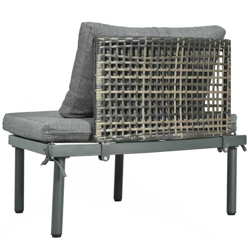 8-Piece Patio Sofa Furniture Set, Half Moon Outdoor Sectional Sofa with 2 High-Low Coffee Tables, PE Wicker Rattan