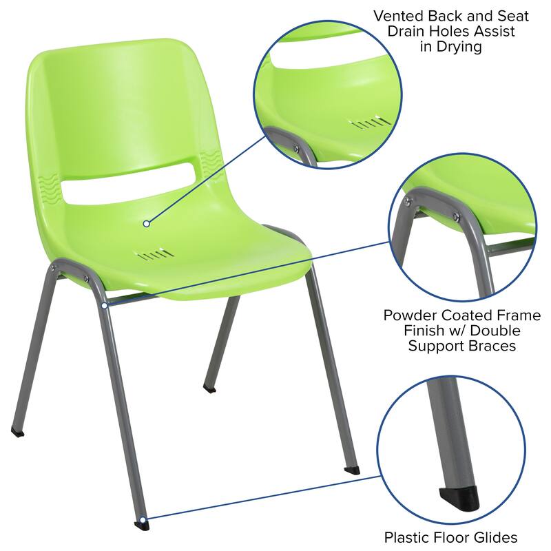 5 Pack 880 lb. Capacity Ergonomic Shell Stack Chair with Metal Frame - 23.5"D x 19.25"W x 32"H