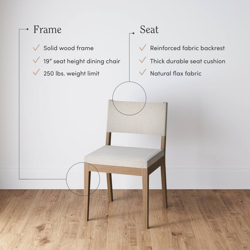 Linus Modern Upholstered Dining Chair, Solid Rubberwood Legs