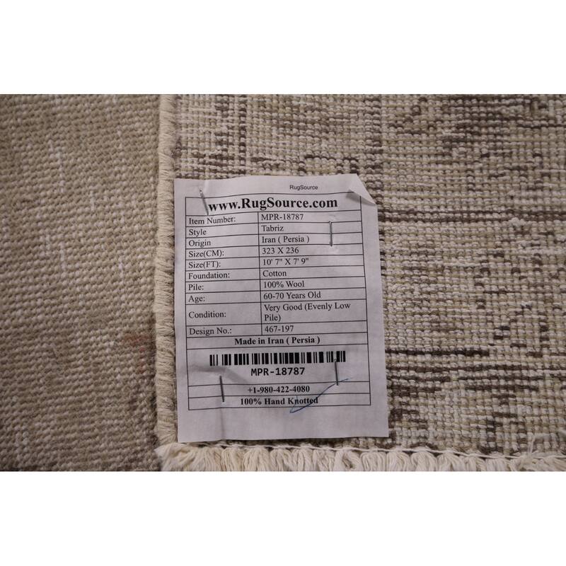 Distressed Muted Tabriz Persian Antique Rug Hand-Knotted Wool Carpet - 7'9" x 10'7"