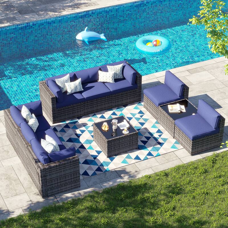 AOXUN Wicker Rattan Outdoor Sectional Sofa Set with Coffee Table