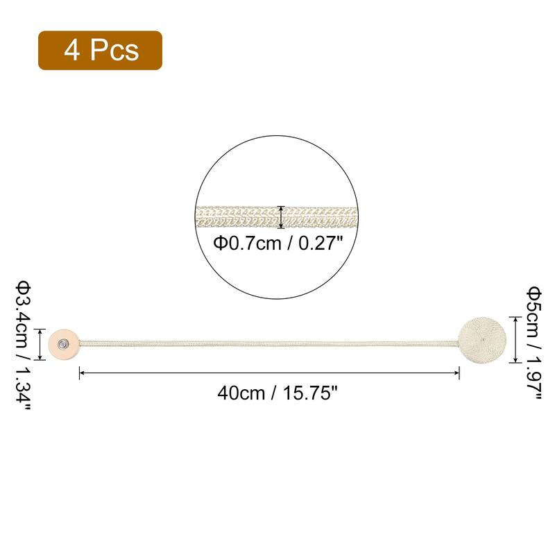 Curtain Tieback, 4 Pack Polyester Hand Woven Rope Magnetic Design - Beige