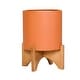 preview thumbnail 5 of 6, Fluted Metal Planter Pot With Arch Wood Base - Terracotta Color