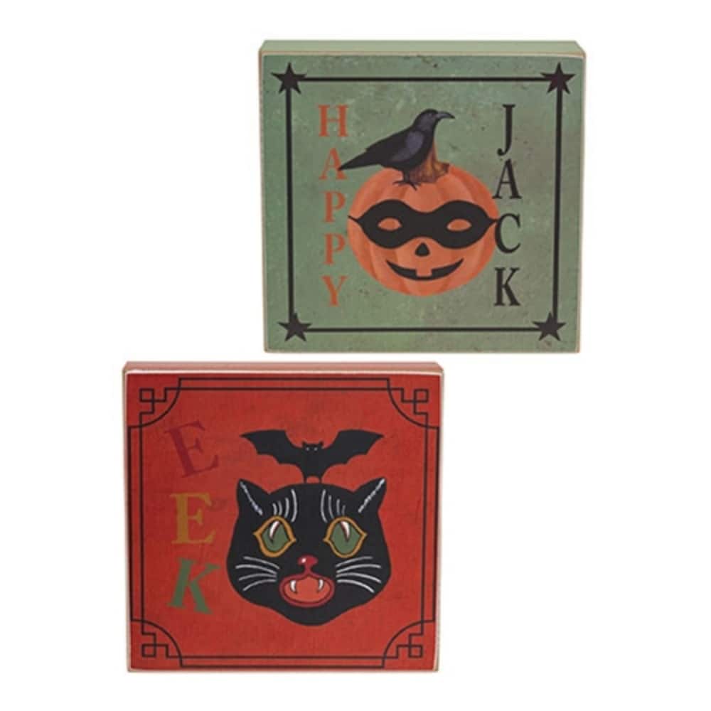 Rustic Happy Jack and Cat Wooden Box Signs 2 Asstd.