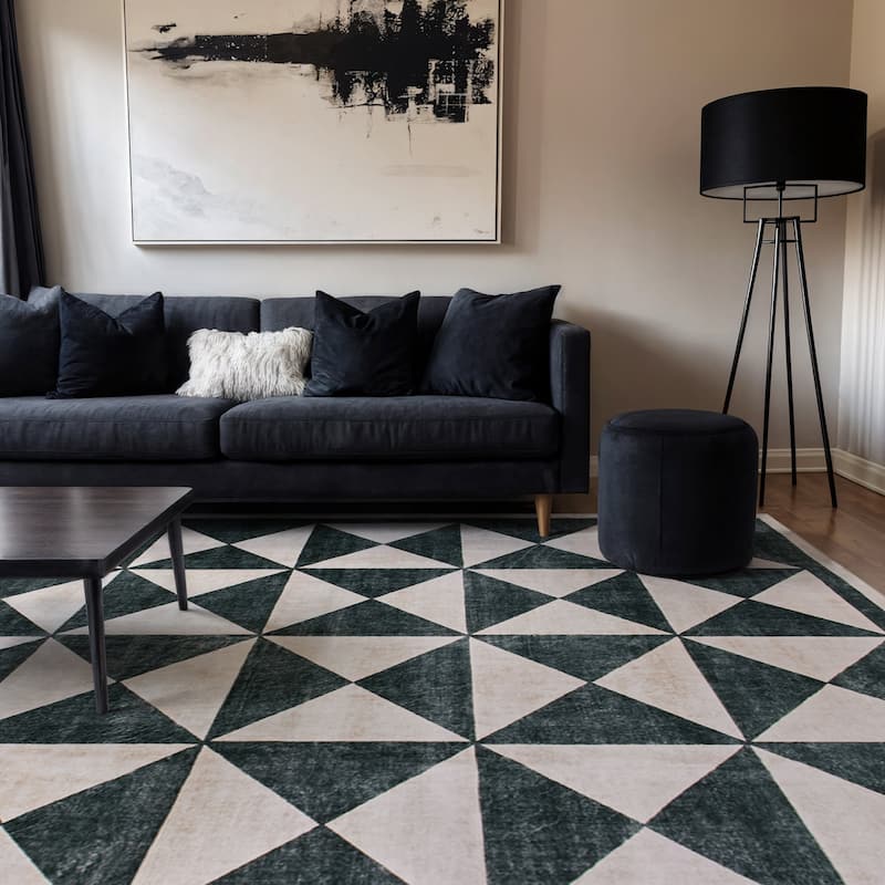 World Rug Gallery Geometric Diamond Washable Non-Slip Area Rug - 8'x10' - Cream