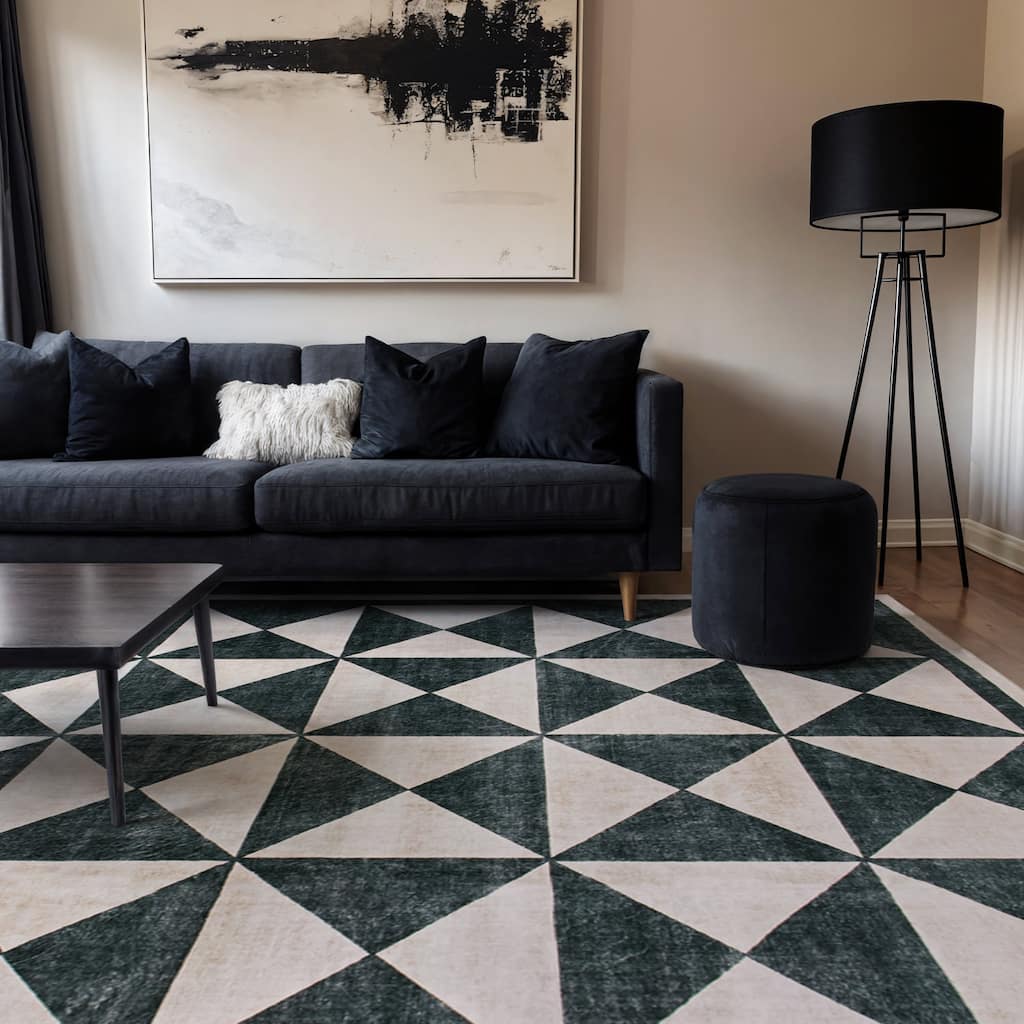 World Rug Gallery Geometric Diamond Washable Non-Slip Area Rug