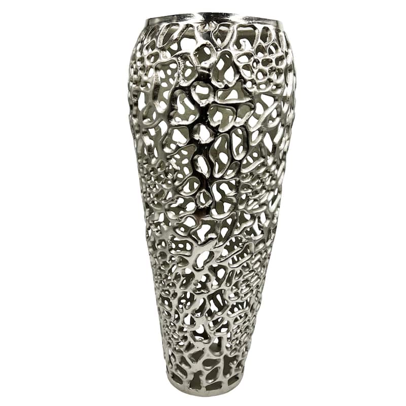 Decorative Handmade Aluminum Hollow-out Flower Vase - Small (11 x 11 x 25 in) - Nickel