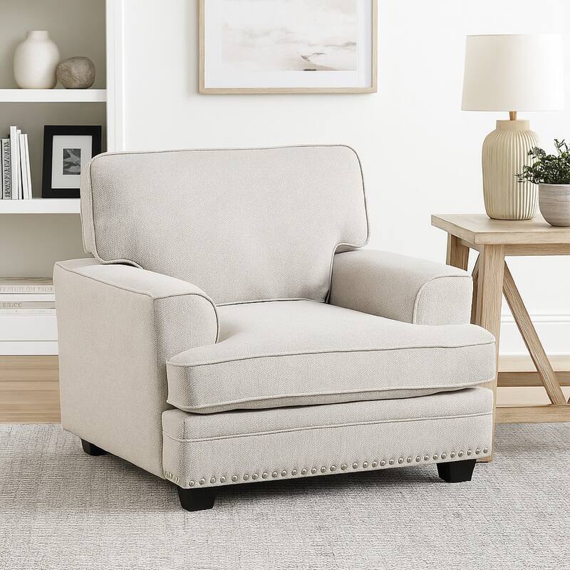 Brady Accent Armchair, Sand Brown Chenille, Nailhead Trim, Black Legs