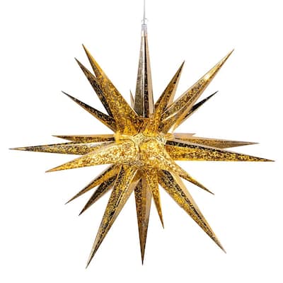 Kurt Adler 24-Inch 4-Light Warm White LED Gold Crackle Moravian Star Tree Topper