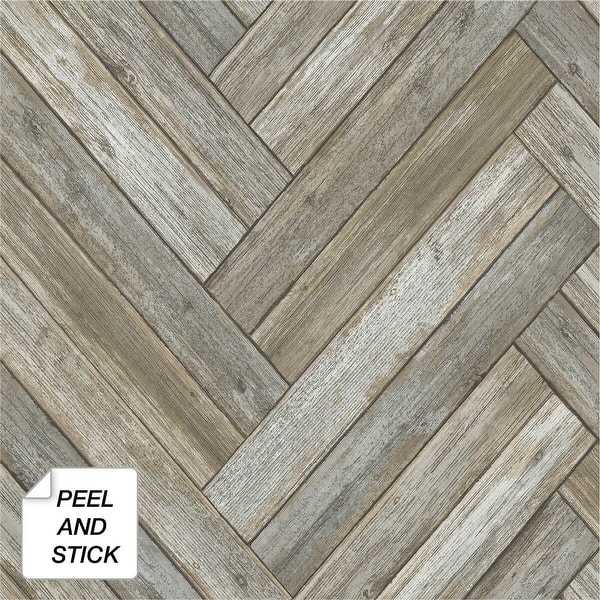slide 1 of 3, NextWall Chevron Wood Peel and Stick Removable Wallpaper - 20.5 in. W x 18 ft. L 20.5 in. W x 18 ft. L - Taupe & Greige
