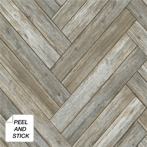 slide 2 of 7, NextWall Chevron Wood Peel and Stick Removable Wallpaper - 20.5 in. W x 18 ft. L 20.5 in. W x 18 ft. L - Taupe & Greige