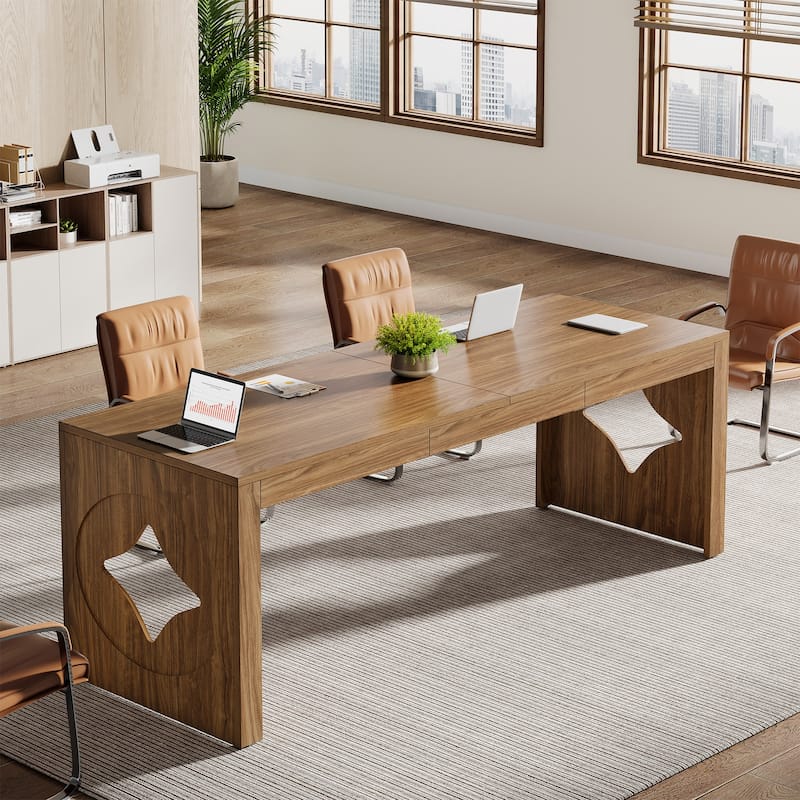 6.56 ft Conference Table, 78.74" Modern Rectangular Boardroom Desk - walnut