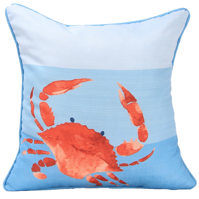 18" x 18" Nautical Indoor Throw Pillow with Welt - Coral Crab