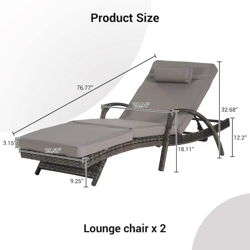 Outdoor Wicker Long Reclining Chair Set of 2 with Cushions