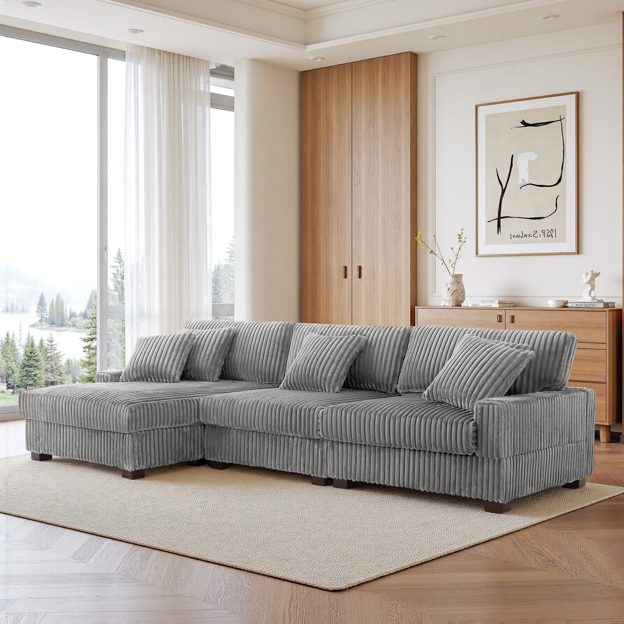 UIXE Upholstered Plush Velvet L Shaped Couch Modular Sofa - On