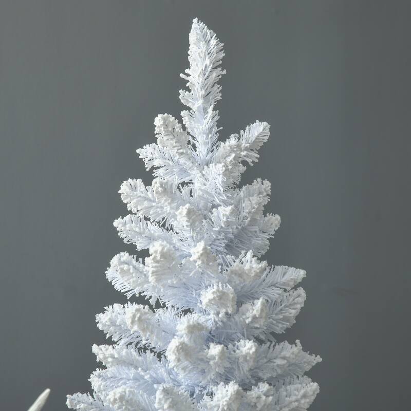 7FT Snow Flocked Pencil Christmas Tree - Unlit, Slim Design & Flame-Retardant