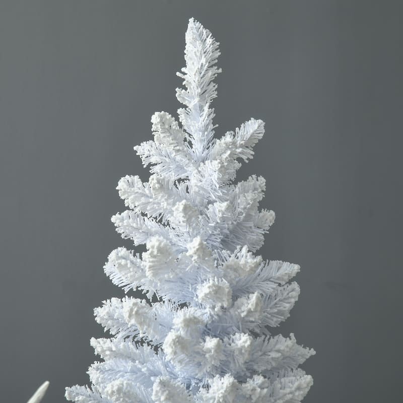 HOMCOM 7' Snow Flocked Artificial Pencil Christmas Tree, Slim Xmas Tree Pink