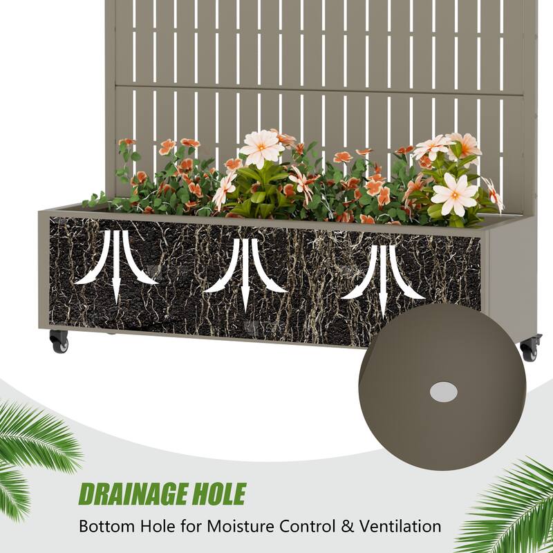Raised Garden Bed Planter with Trellis Movable Planter Box with Lockable Wheels