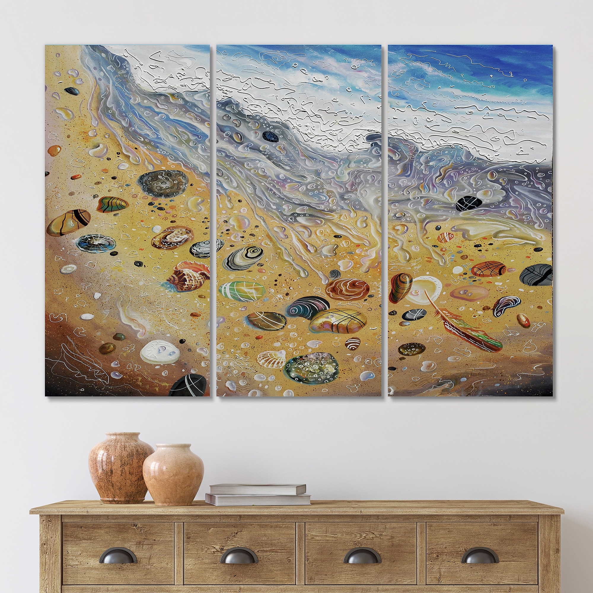 Designart "Seashells On The Beach" Nautical & Coastal Canvas Wall Art Print - Picture 7 of 10