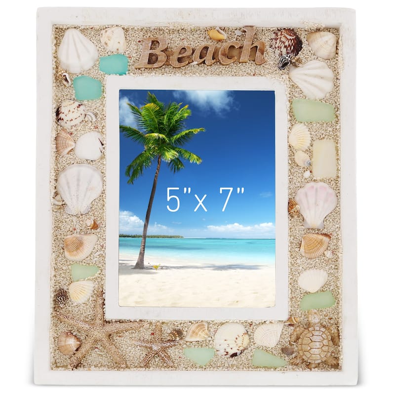 CoTa Global Oceanic 5x7 Beach Picture Frame- Beautiful Accent Seashell - 11 Inch