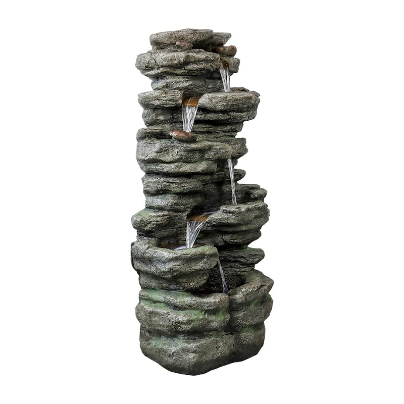 SunJet 40" H 6-Tiers Cascading Rock Outdoor Water Fountain with LED Lights - 40'' H X 18'' W X 12'' D