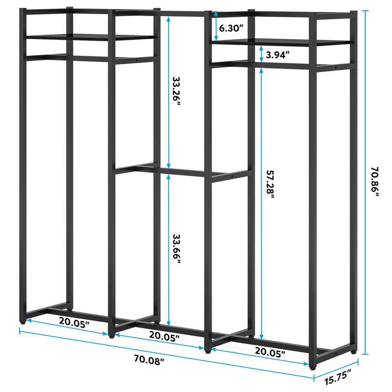 Free Standing Closet Organizer with Hanging Rods, Garment Rack Heavy Duty Clothes Rack with Storage Shelves, Max Load 500LBS