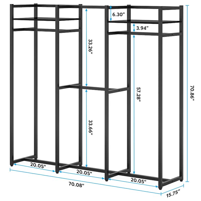 Garment Rack Heavy Duty Clothes Rack Free Standing Closet Organizer with Shelves and 4 hanging Rods - 18" wide