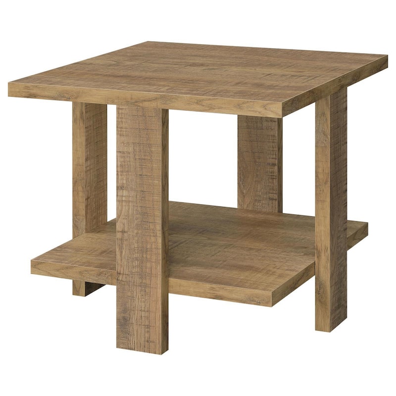 Dew 24 Inch Side End Table with Lower Shelf, Engineered Wood, Mango Brown