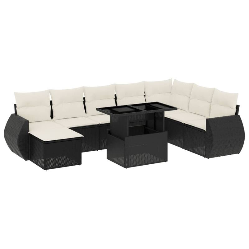 vidaXL Patio Sofa Set with Cushions Outdoor Furniture 9 Piece Poly Rattan